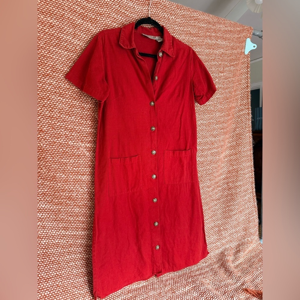 Vintage Red Button-Down Linen Dress - Picture 2 of 9